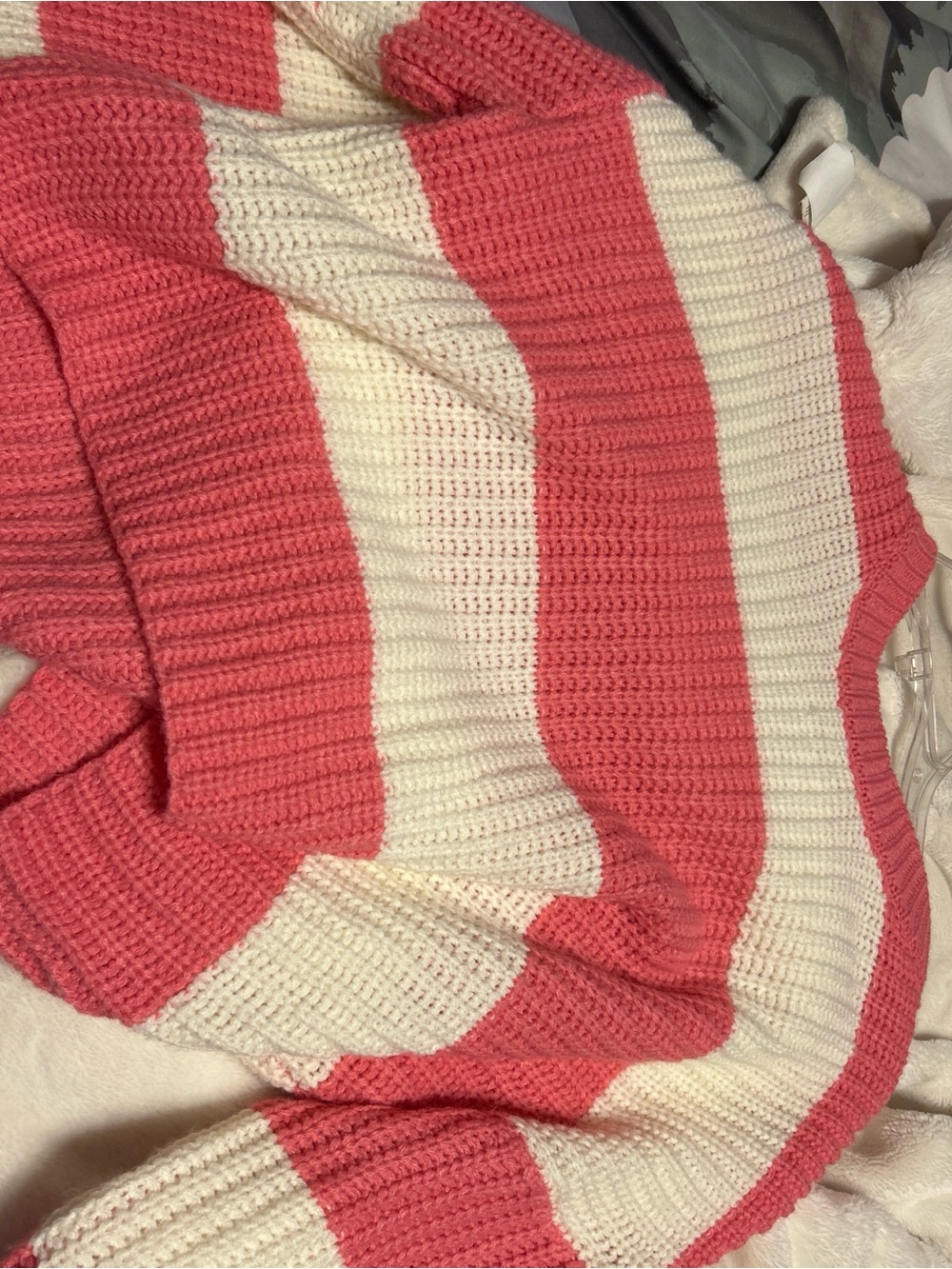 Striped Coral and Cream Knit Sweater - Women